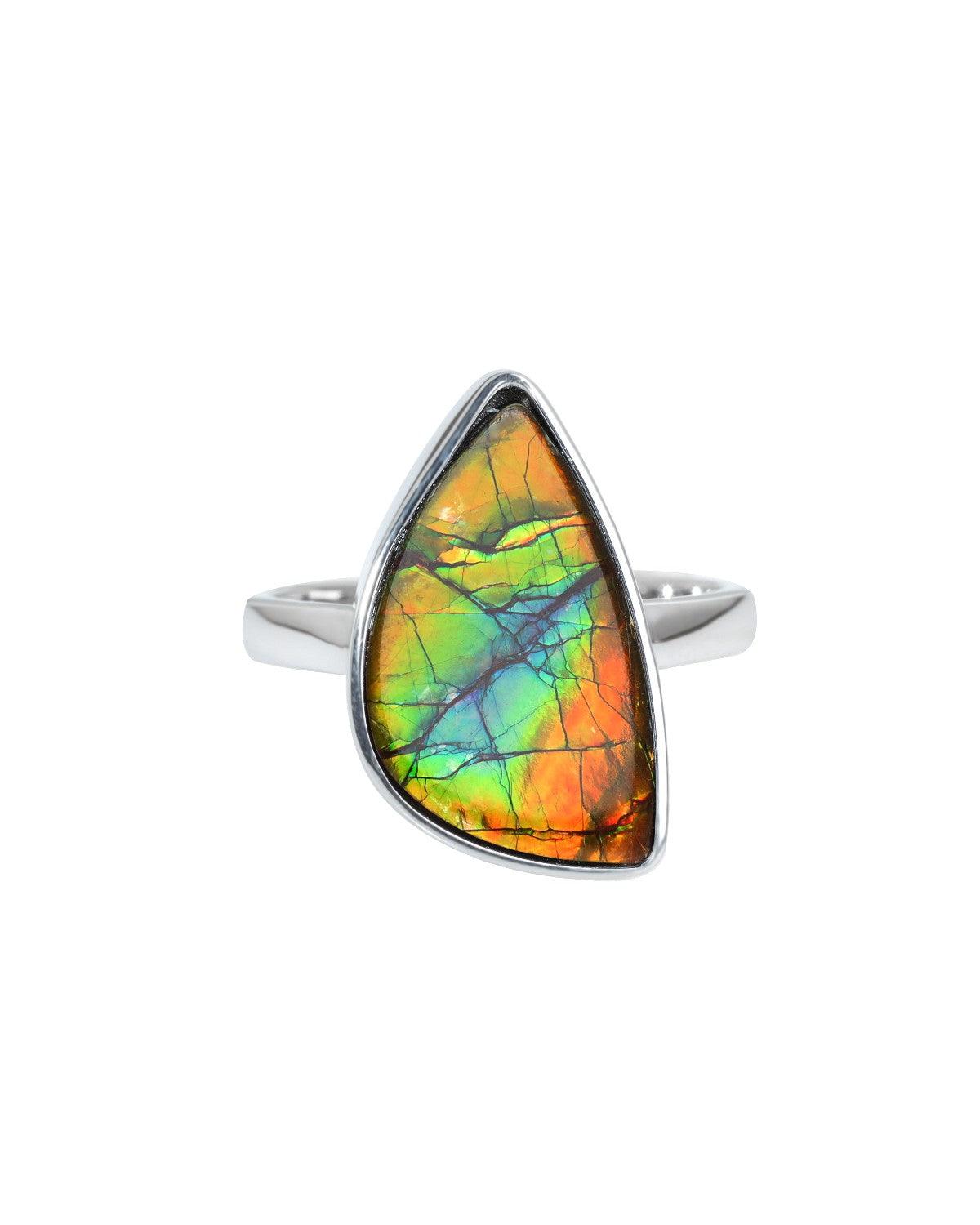 12.15 Ct Ammolite Solid 925 Sterling Silver Ring Jewelry - YoTreasure