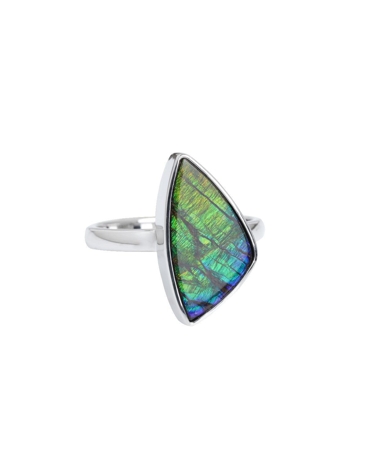 7.8 Ct. Ammolite Solid 925 Sterling Silver Ring Jewelry - YoTreasure