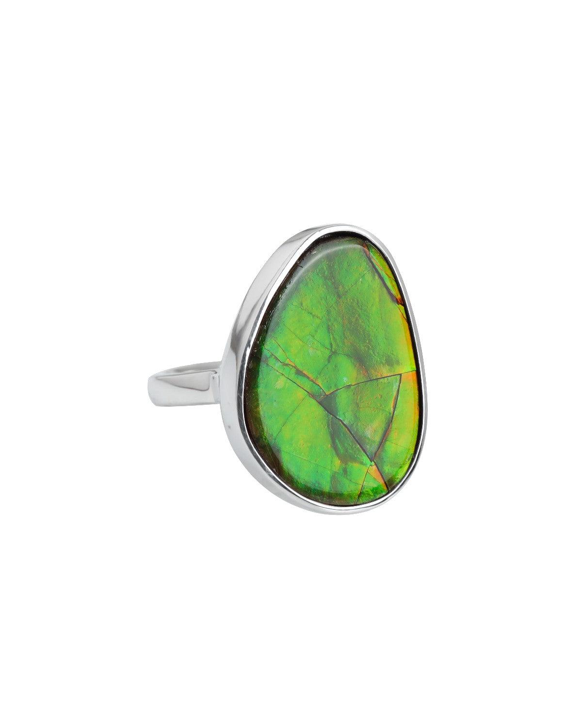 10.05 Ct. Ammolite Ring Solid 925 Sterling Silver Jewelry - YoTreasure