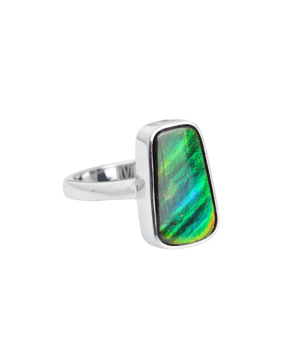 6.3 Ct. Ammolite Ring Solid 925 Sterling Silver Gemstone Jewelry - YoTreasure