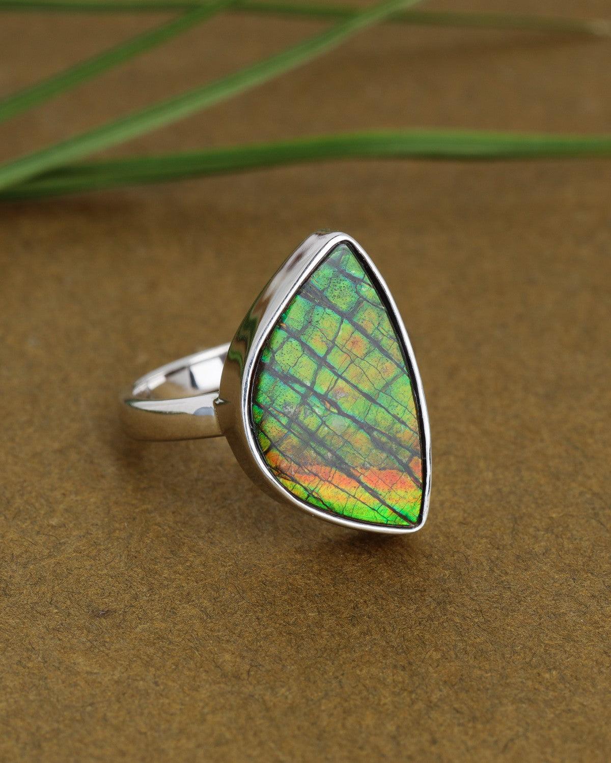 8.00 Ct. Ammolite Ring Solid 925 Sterling Silver Jewelry - YoTreasure