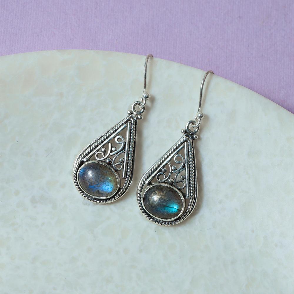 Labradorite Solid 925 Sterling Silver Teardrop Dangle Earrings - YoTreasure