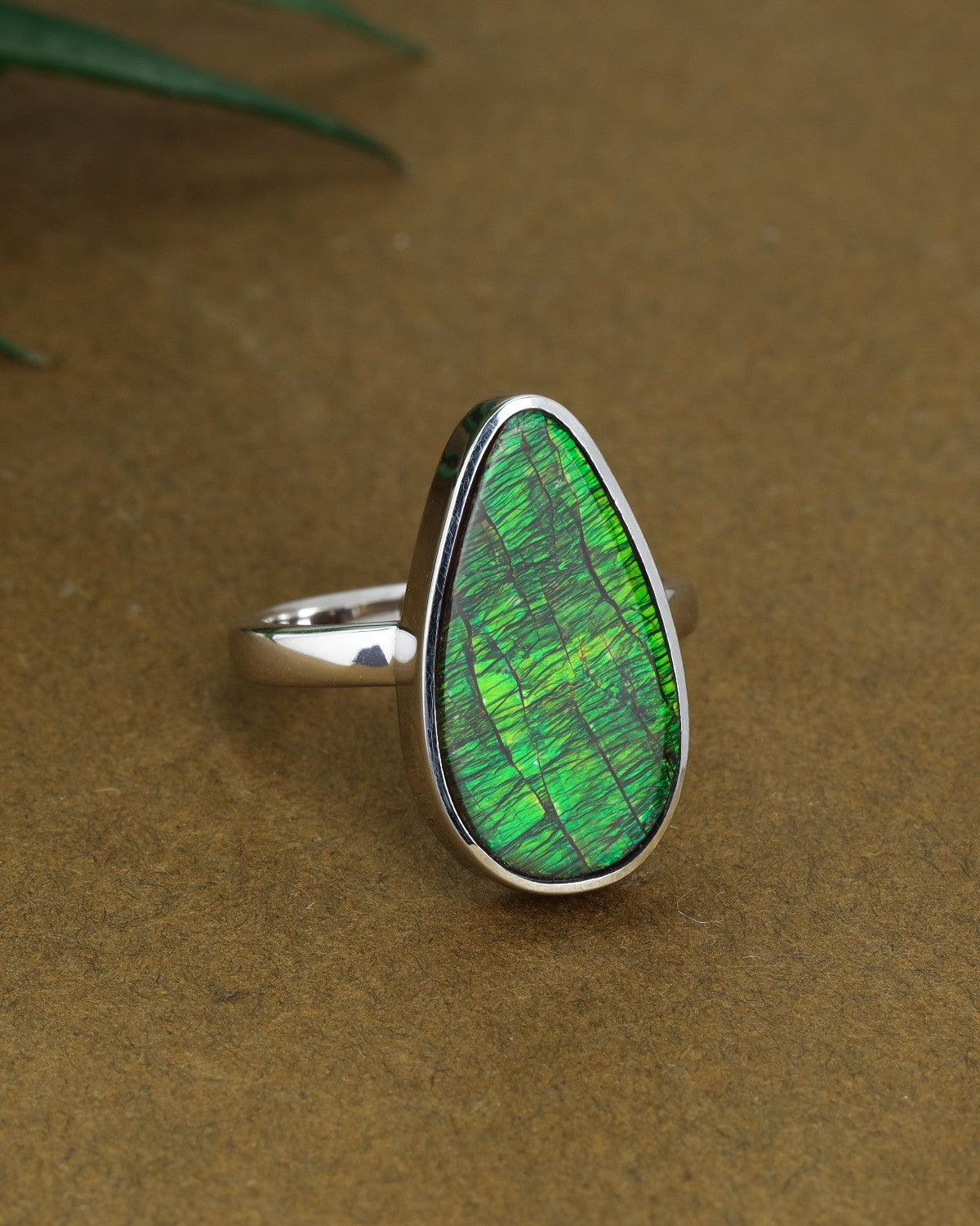 9.45 Ct. Ammolite Ring Solid 925 Sterling Silver Jewelry - YoTreasure