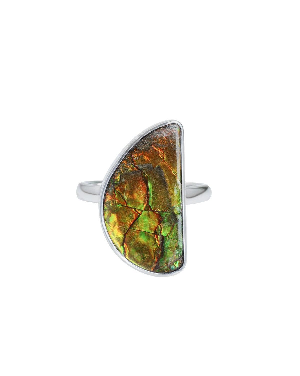 8.95 Ct Ammolite Ring Solid 925 Sterling Silver Jewelry - YoTreasure