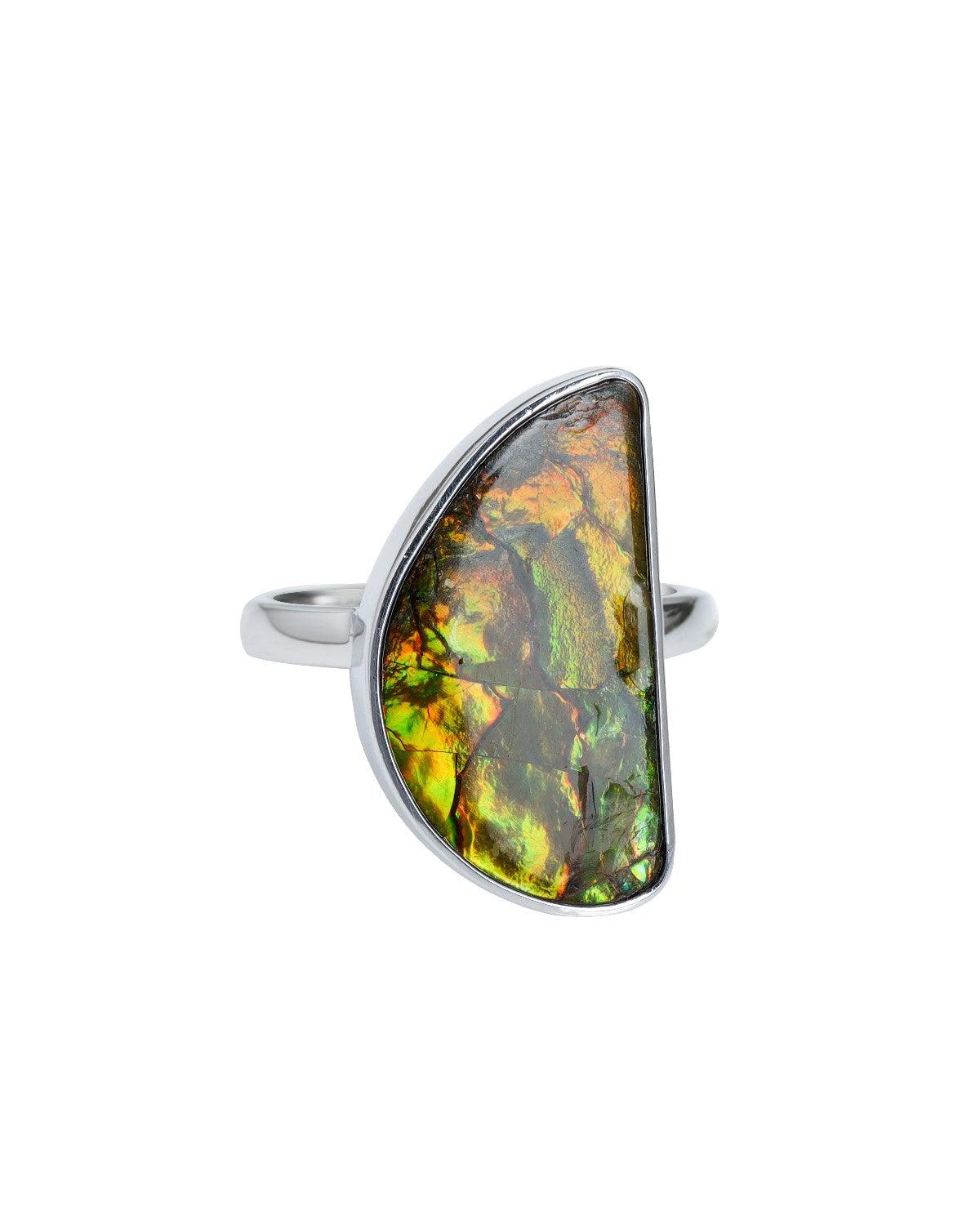 8.95 Ct Ammolite Ring Solid 925 Sterling Silver Jewelry - YoTreasure