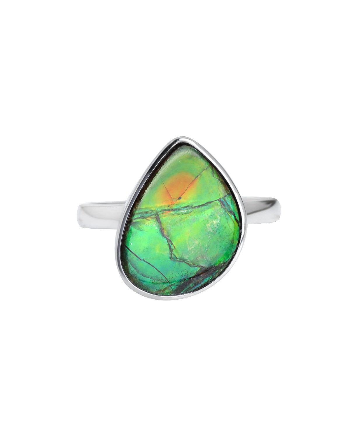 7.85 Ct. Ammolite Ring Solid 925 Sterling Silver Jewelry - YoTreasure