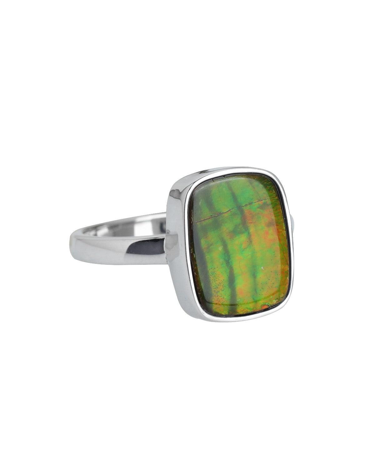 5.80 Ct. Ammolite Ring Solid 925 Sterling Silver Gemstone Jewelry - YoTreasure