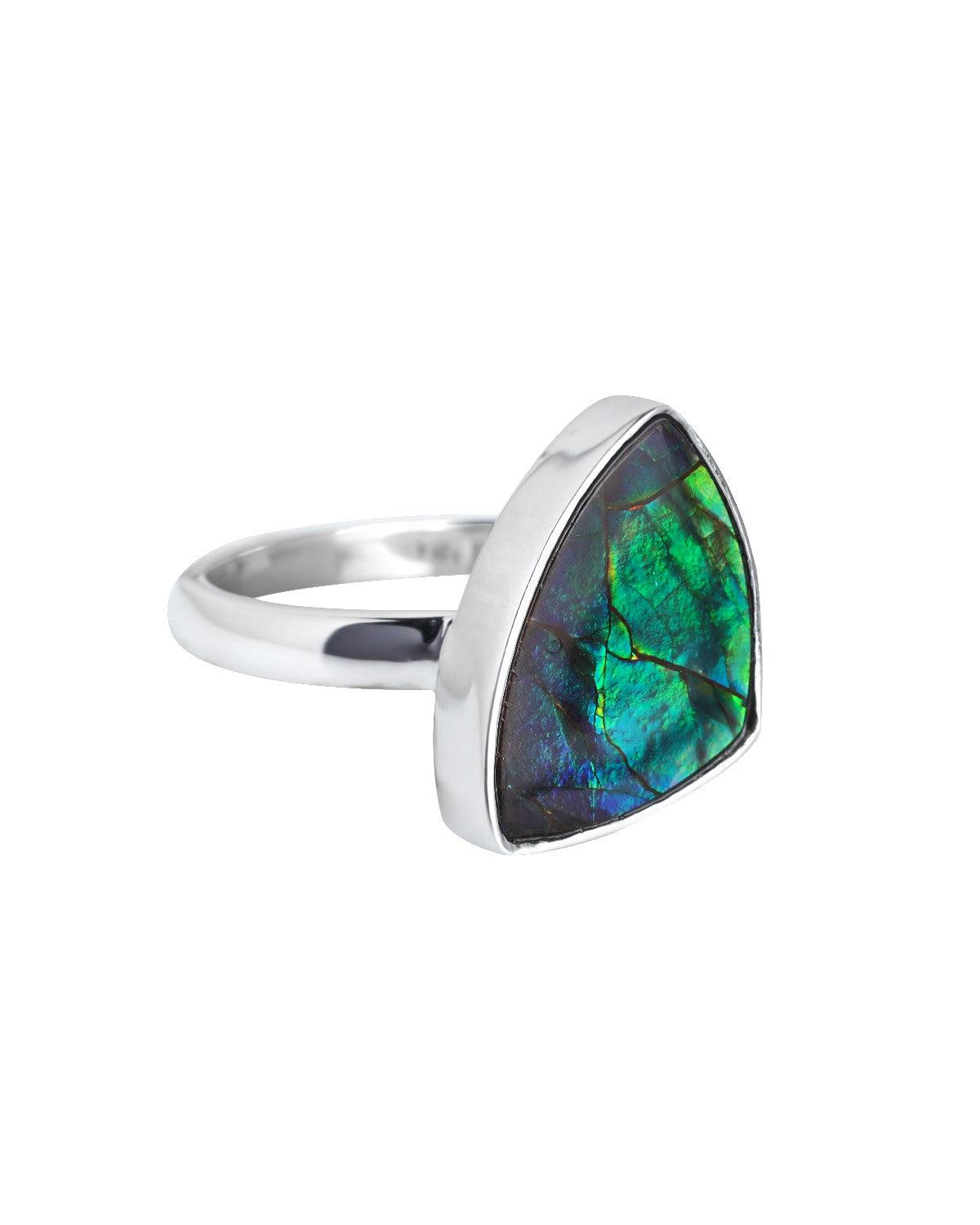 5.7 Ct. Ammolite Solid 925 Sterling Silver Ring Jewelry - YoTreasure