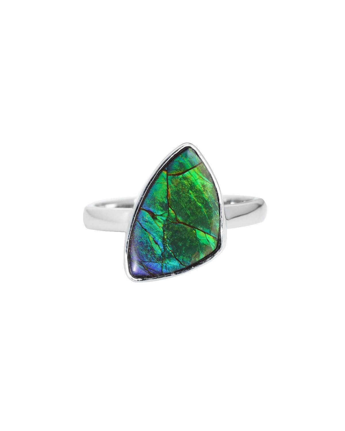 5.7 Ct. Ammolite Solid 925 Sterling Silver Ring Jewelry - YoTreasure