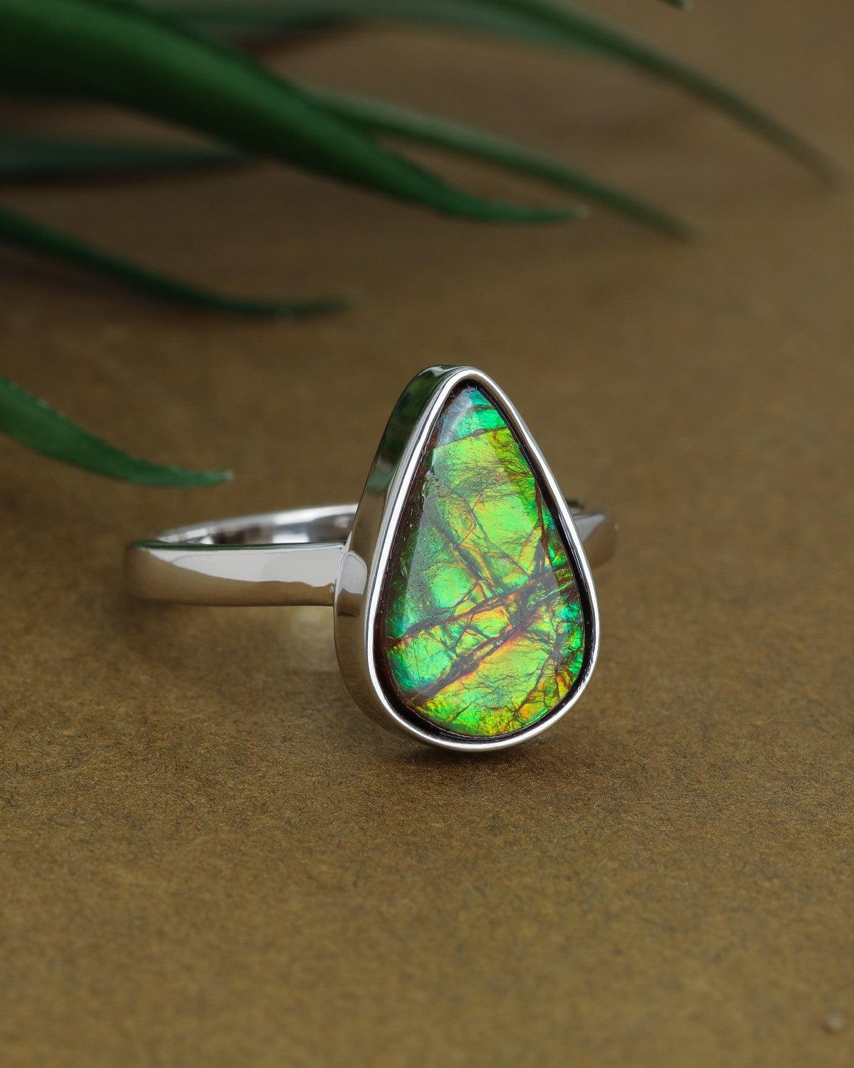 6 Ct. Ammolite Ring Solid 925 Sterling Silver Jewelry - YoTreasure