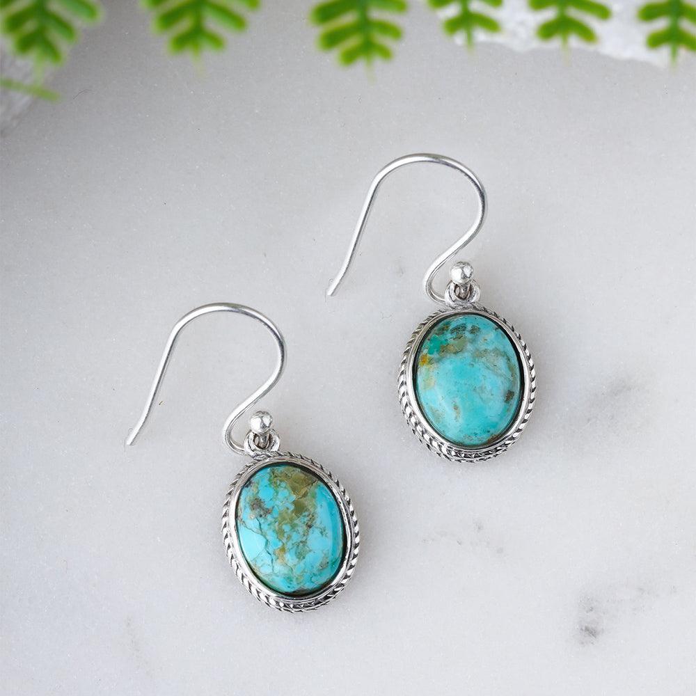Blue Mohave Turquoise Solid 925 Sterling Silver Dangle Earrings - YoTreasure