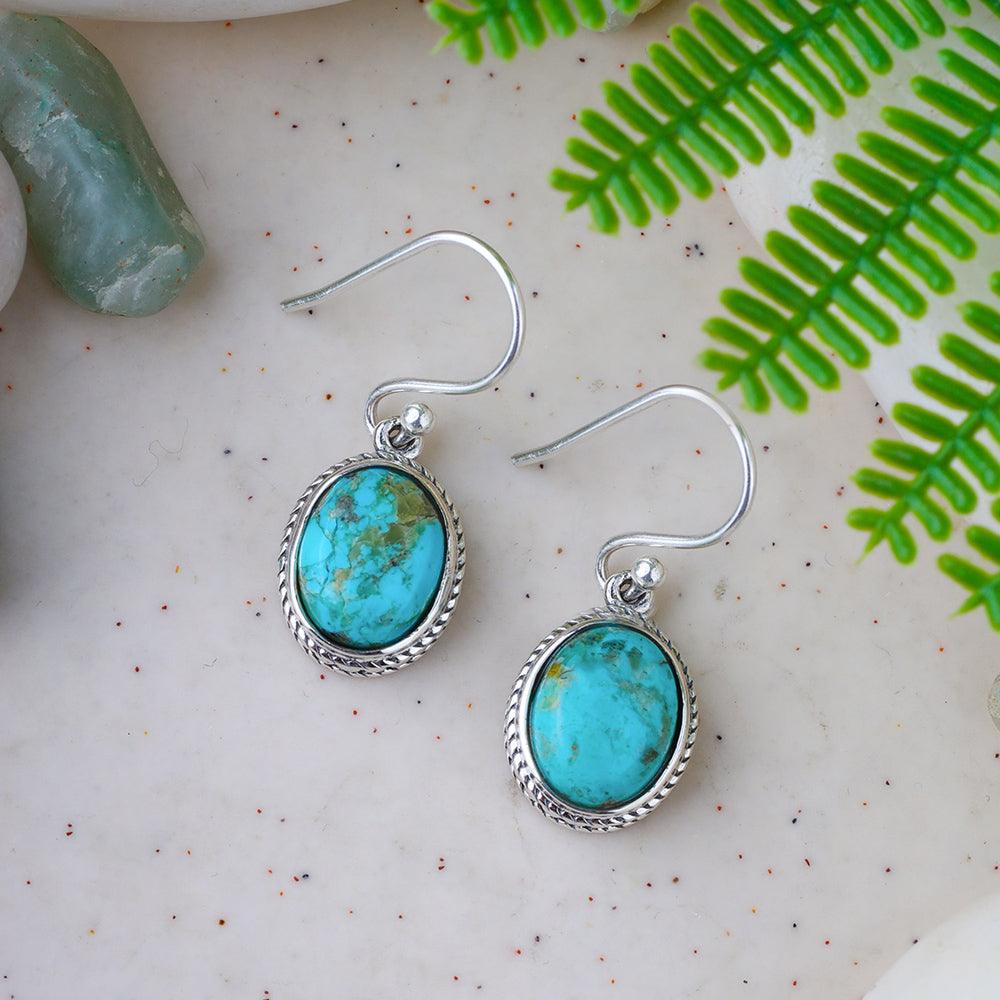 Blue Mohave Turquoise Solid 925 Sterling Silver Dangle Earrings - YoTreasure