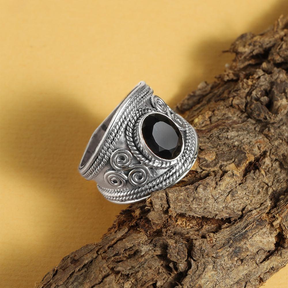Amaya Stackable Onyx Silver Ring |