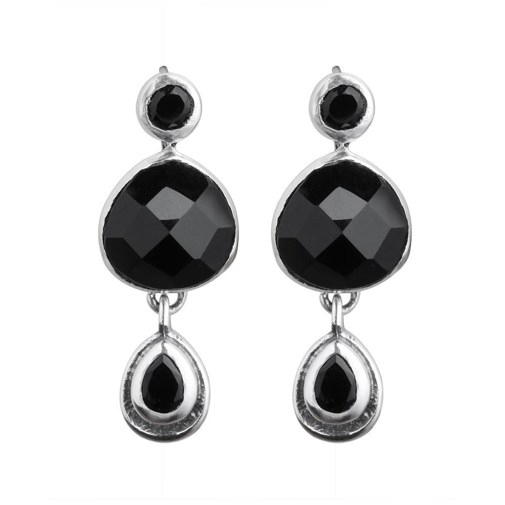 Black Onyx Solid 925 Sterling Silver Drop Earrings - YoTreasure