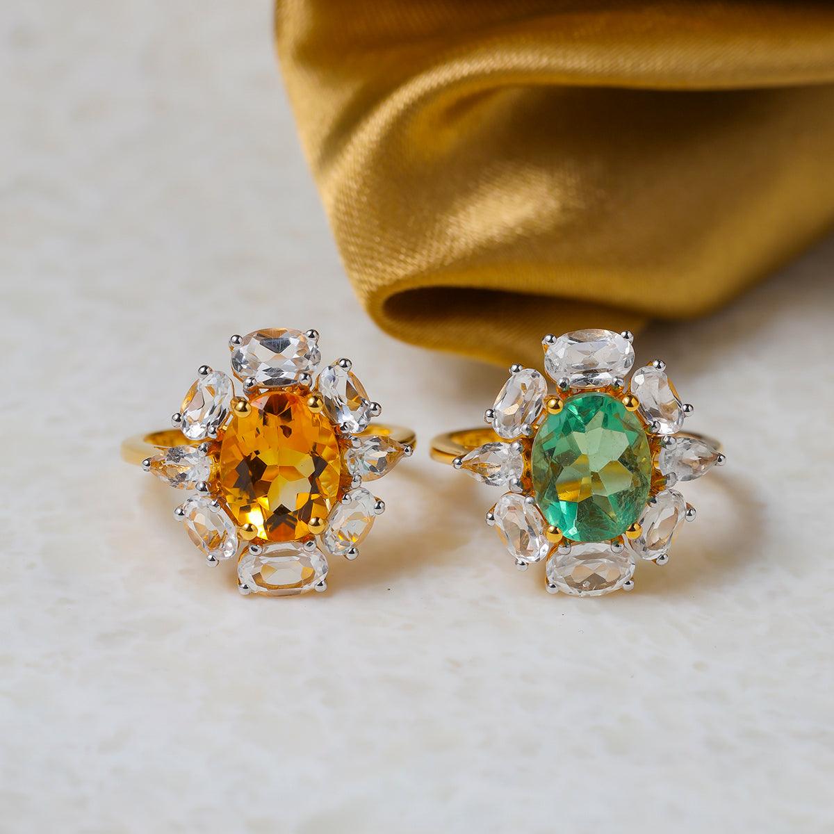 Citrine & White Topaz Ring in Gold Over 925 Sterling Silver - YoTreasure