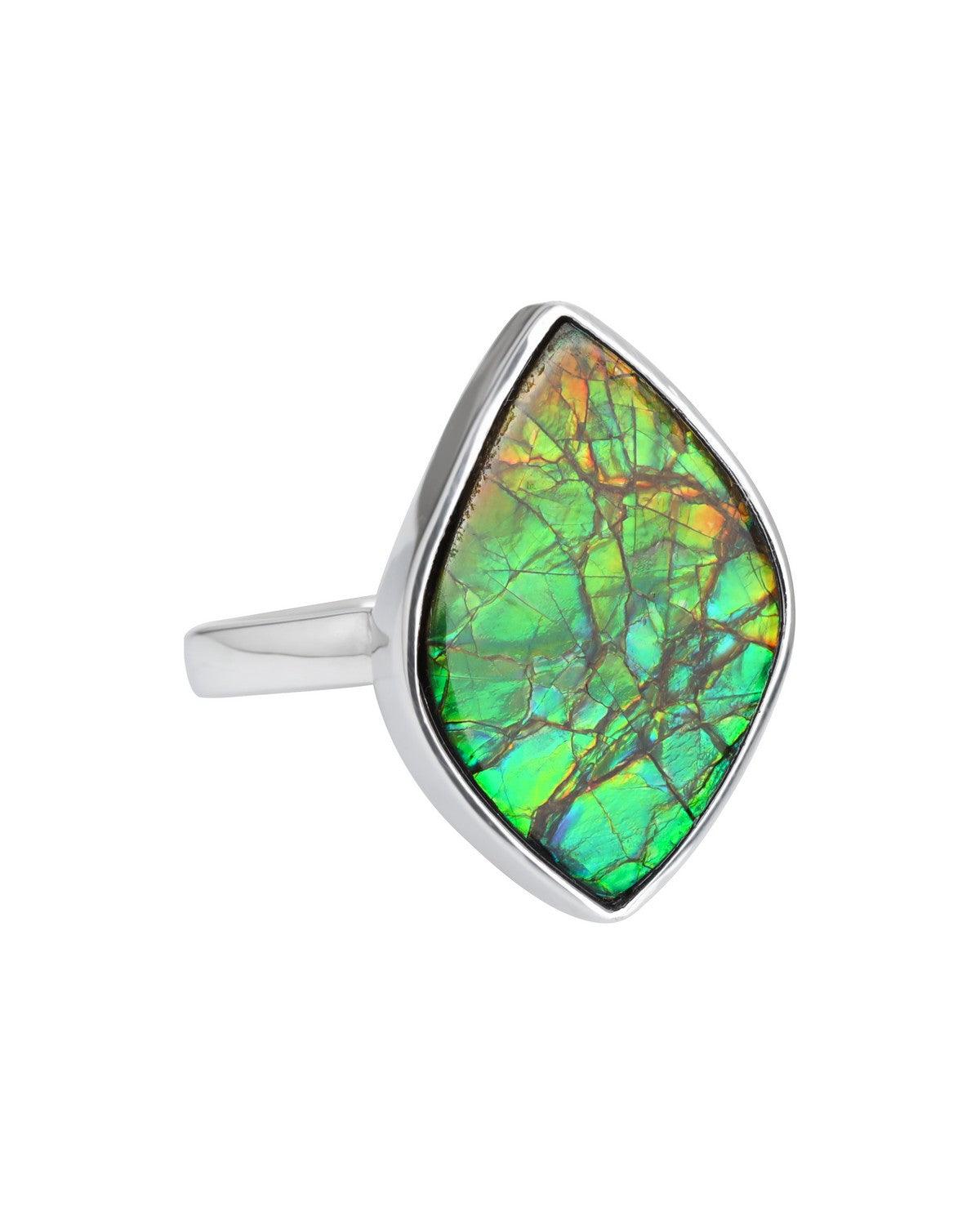 10.15 Ct. Ammolite Solid 925 Sterling Silver Statement Ring Jewelry - YoTreasure