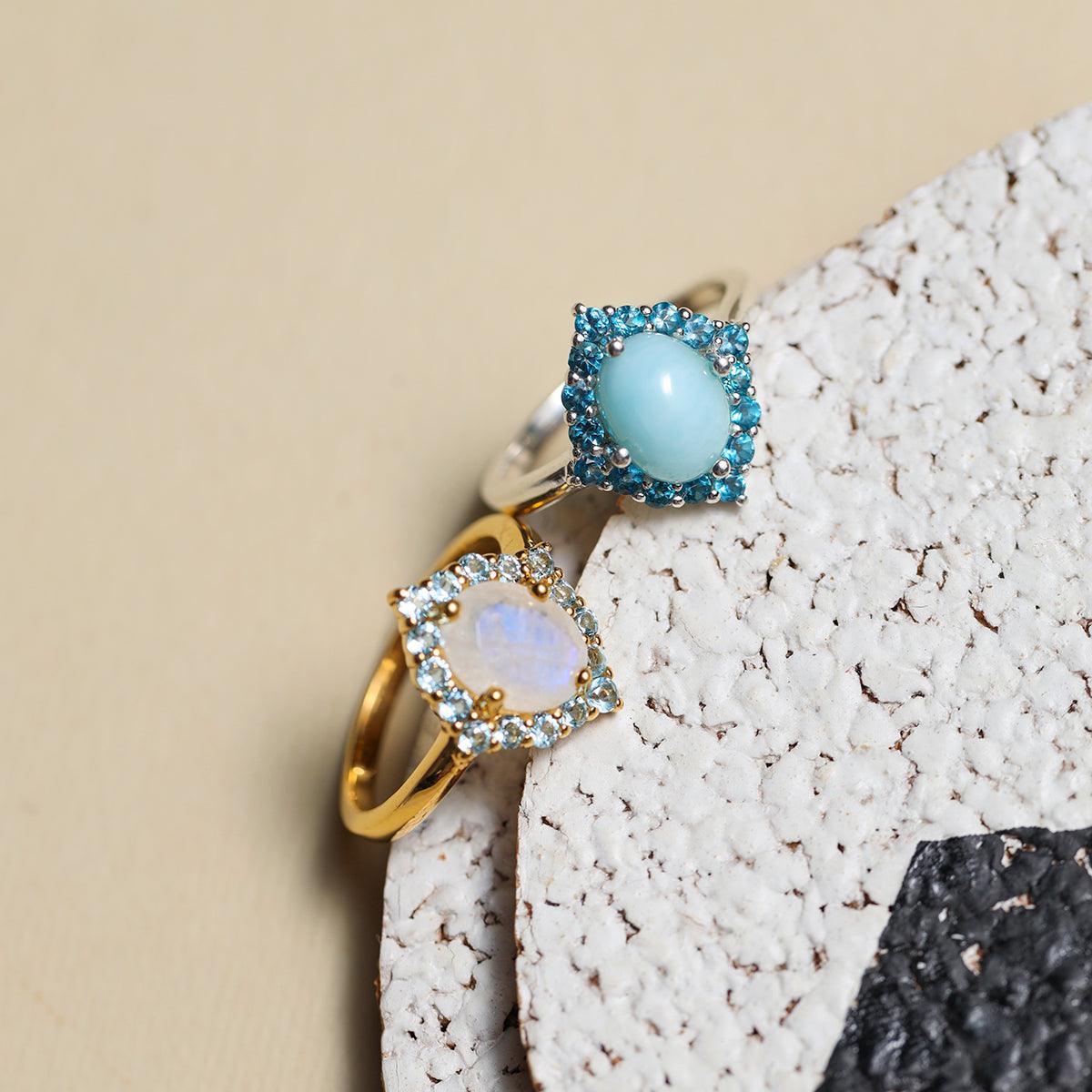 Rainbow Moonstone and Turquoise Ring Gold-plated Sterling Silver Rainbow Moonstone and Turquoise Ring Gold-plated Sterling Silver