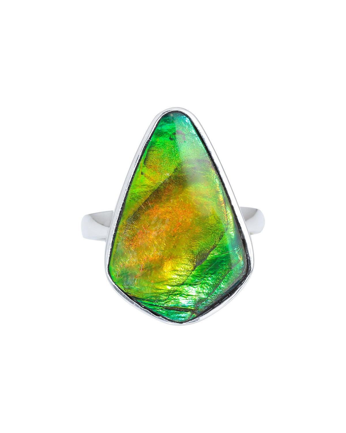 11 Ct. Ammolite Solid 925 Sterling Silver Statement Ring Jewelry - YoTreasure