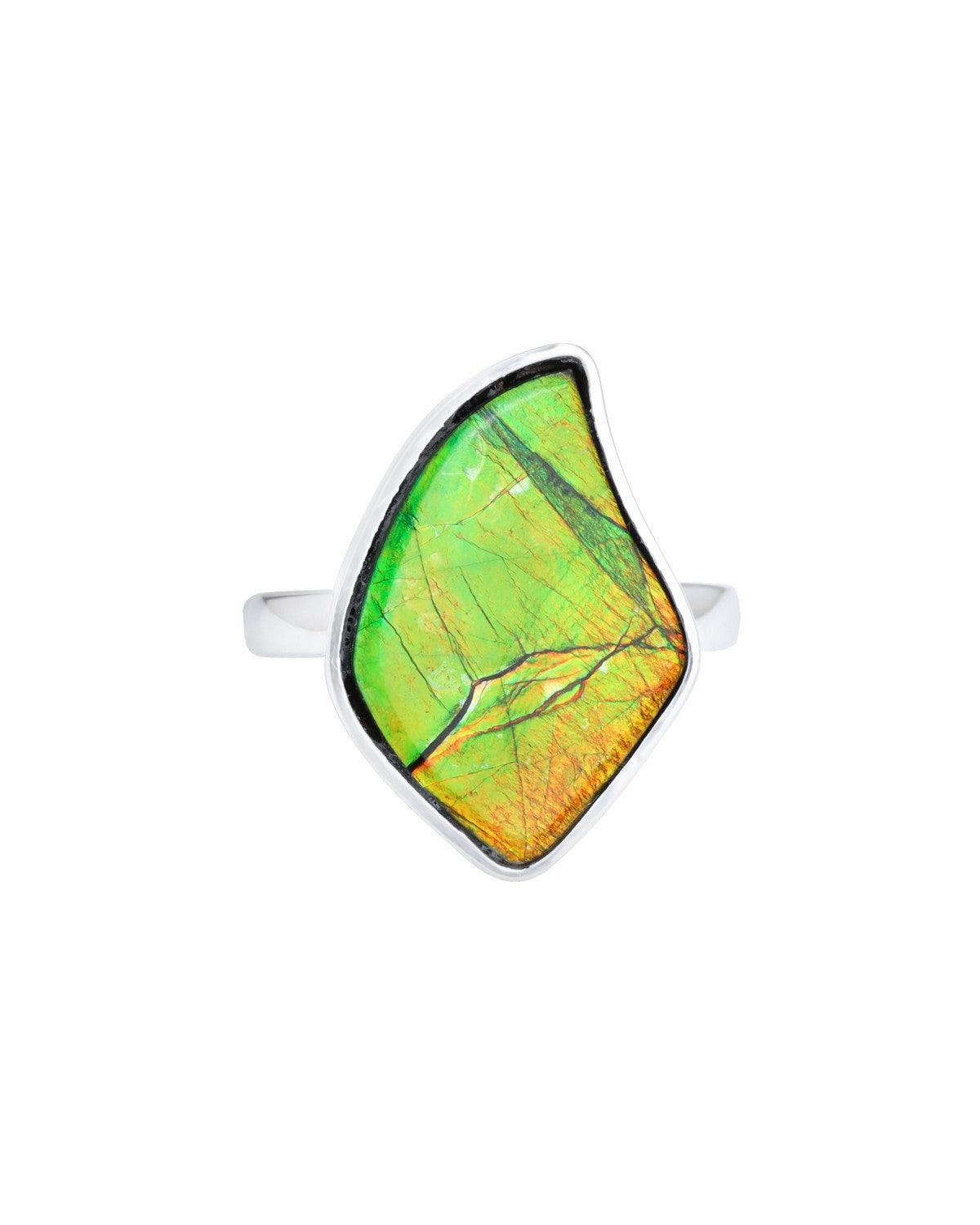 10 Ct. Ammolite Solid 925 Sterling Silver Ring Jewelry - YoTreasure