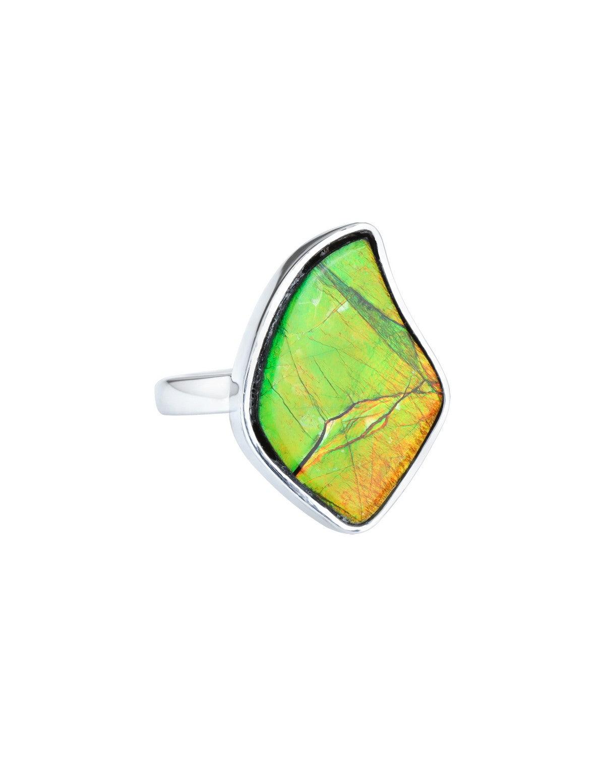 10 Ct. Ammolite Solid 925 Sterling Silver Ring Jewelry - YoTreasure