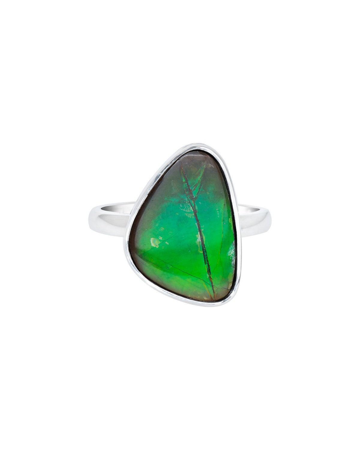 7.55 Ct. Ammolite Solid 925 Sterling Silver Ring Jewelry - YoTreasure
