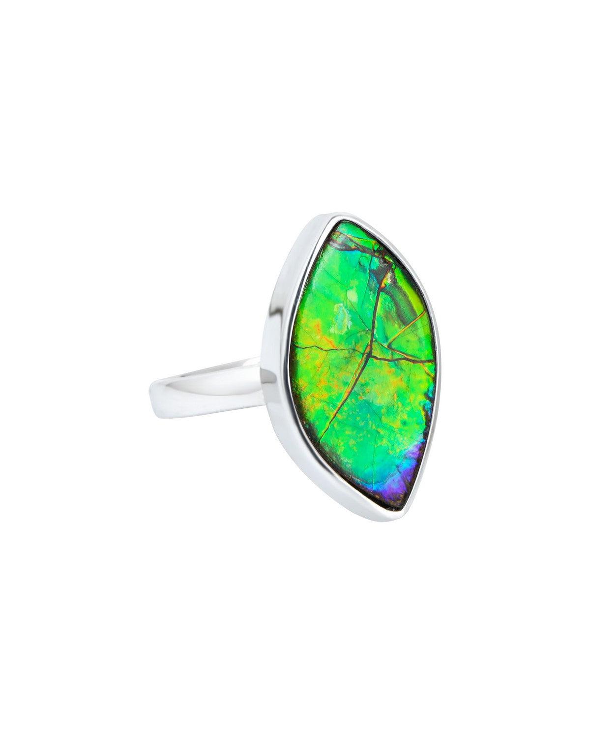 6.55 Ct. Ammolite Ring Solid 925 Sterling Silver Gemstone Jewelry - YoTreasure