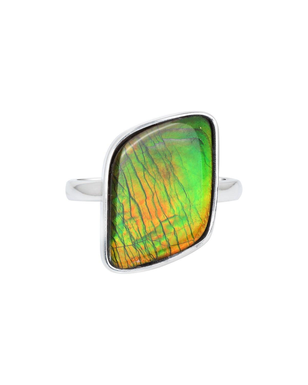 11.25 Ct. Ammolite Ring Solid 925 Sterling Silver Jewelry - YoTreasure