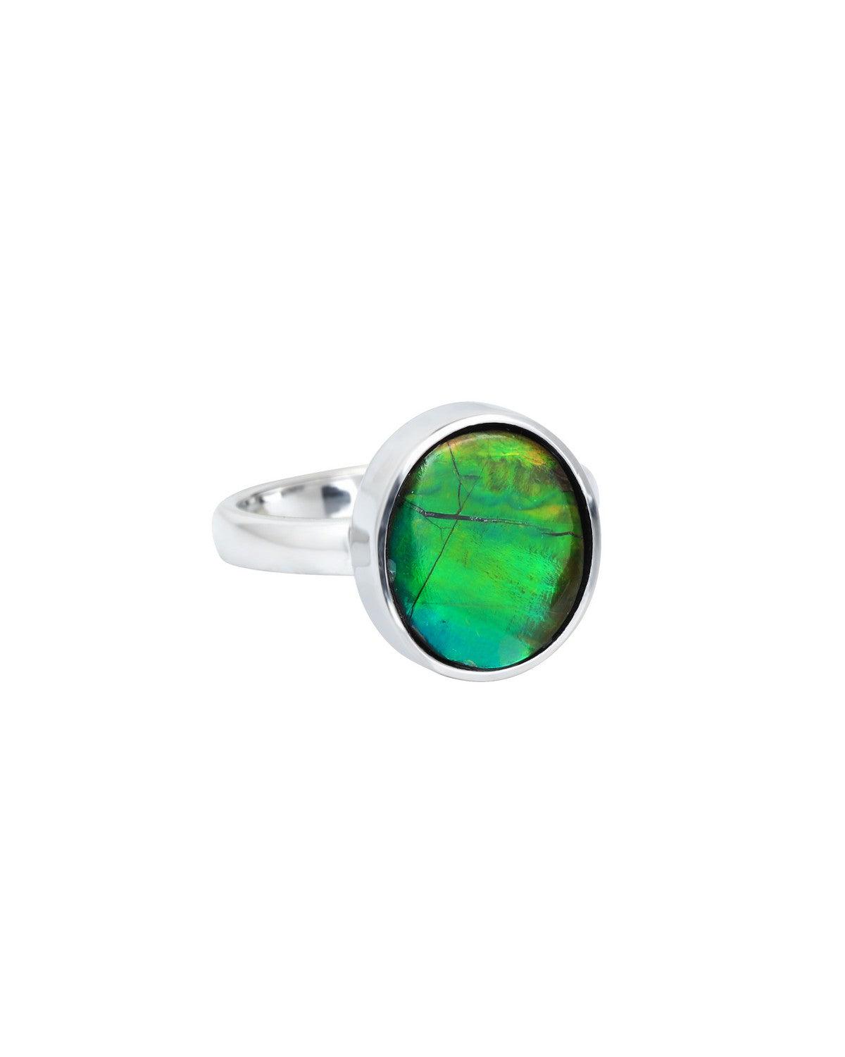 4.90 Ct. Ammolite Ring Solid 925 Sterling Silver Gemstone Jewelry - YoTreasure