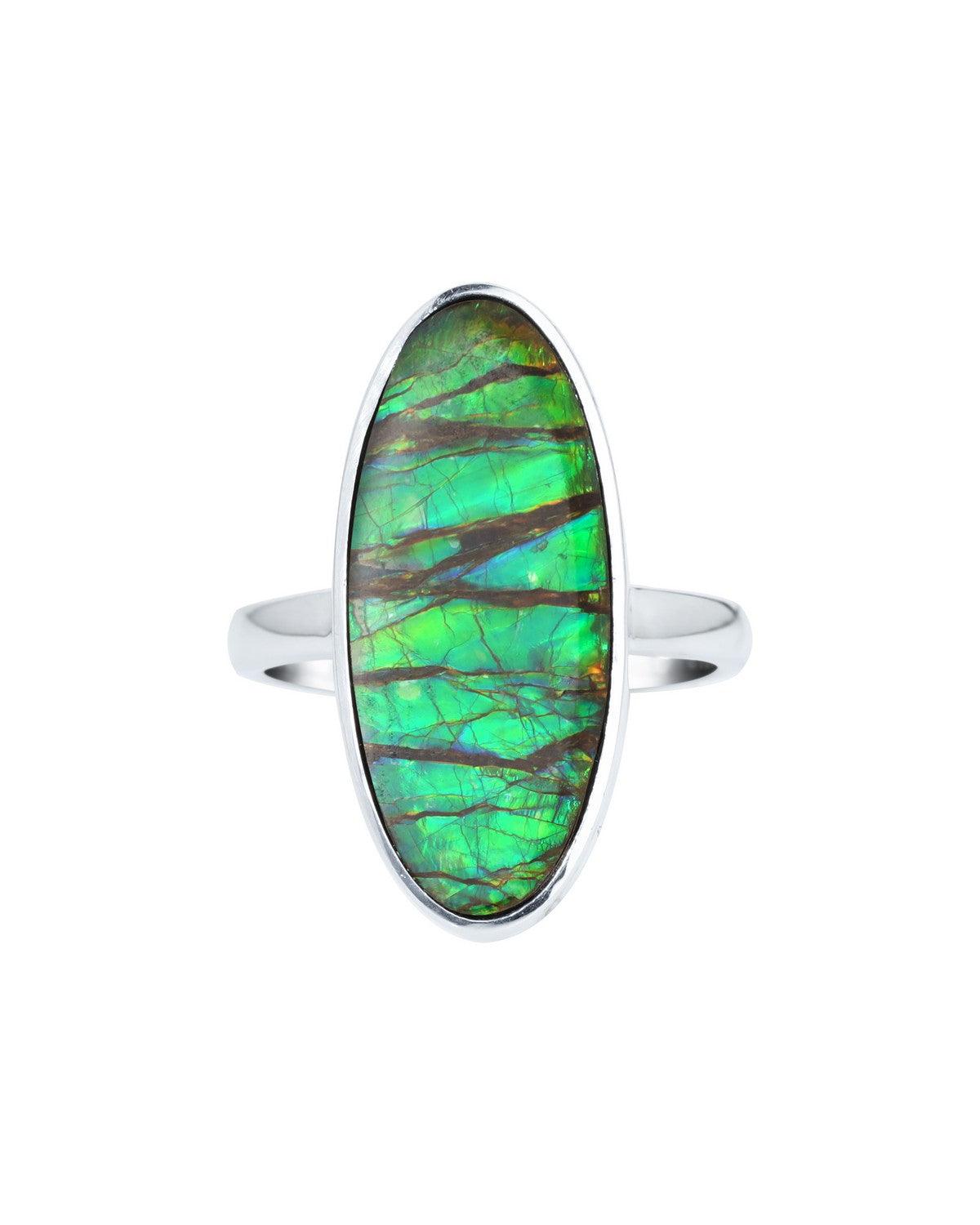 7.50 Ct. Ammolite Ring Solid 925 Sterling Silver Jewelry - YoTreasure