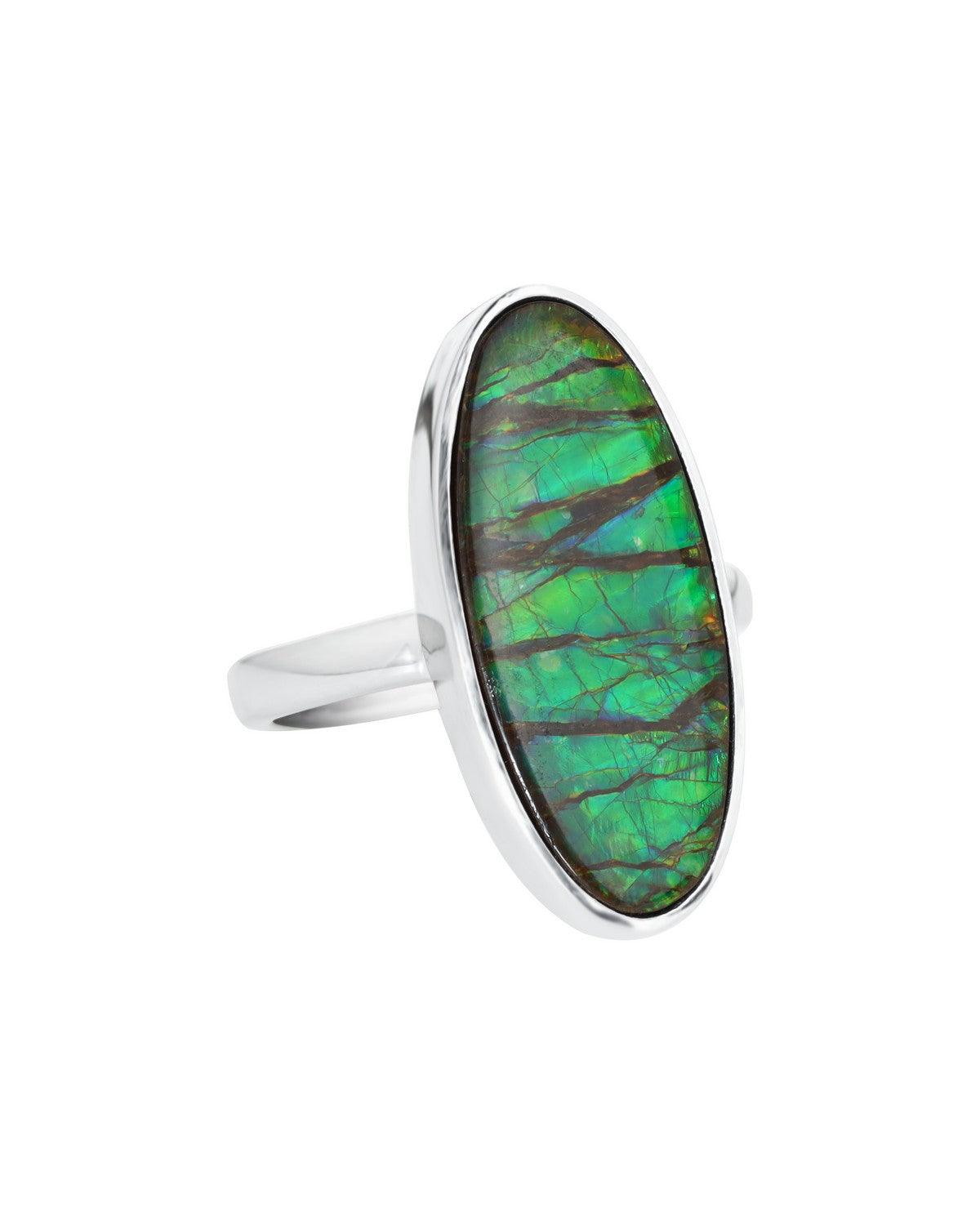 7.50 Ct. Ammolite Ring Solid 925 Sterling Silver Jewelry - YoTreasure