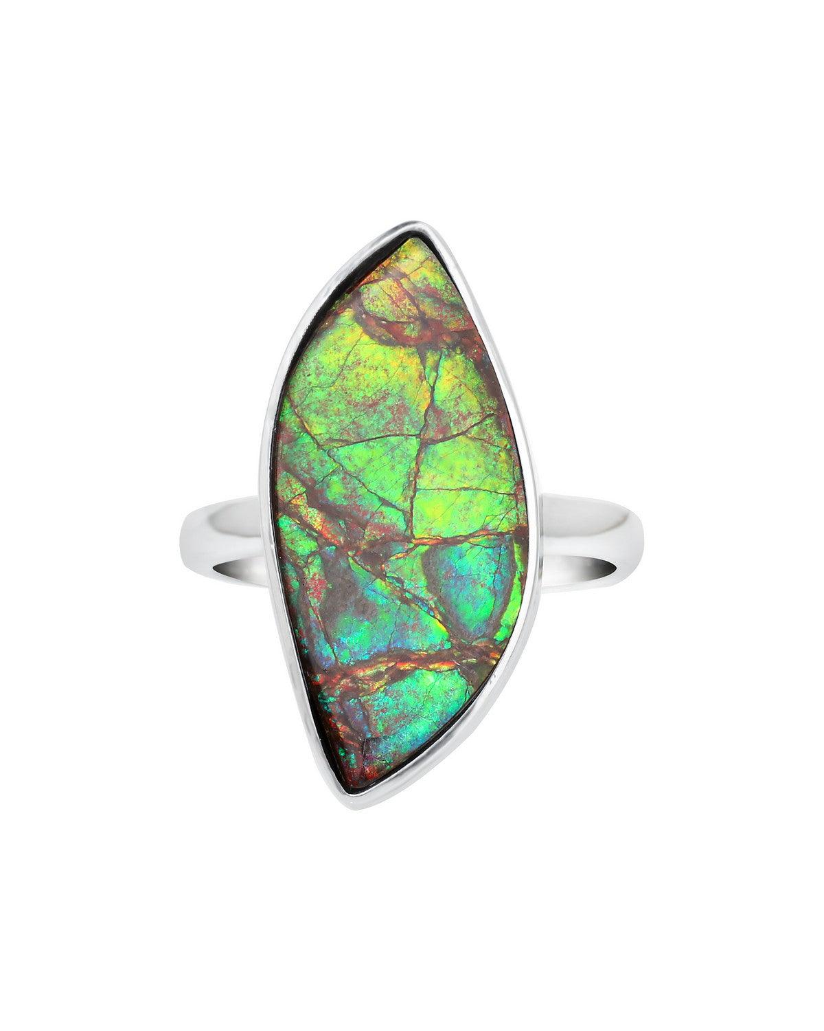 12.15 Ct. Ammolite Solid 925 Sterling Silver Ring Jewelry - YoTreasure