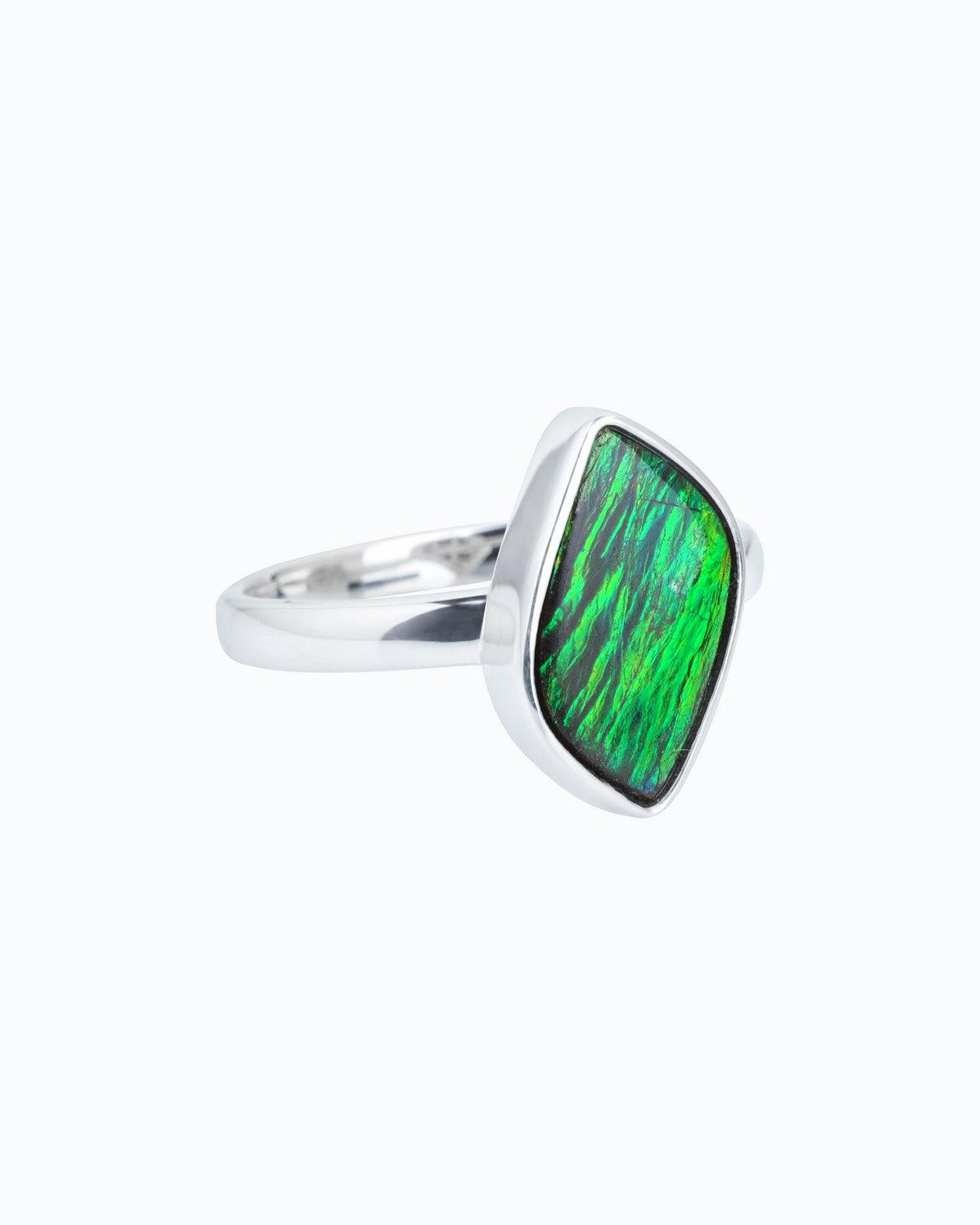 4.15 Ct. Ammolite Ring Solid 925 Sterling Silver Jewelry - YoTreasure