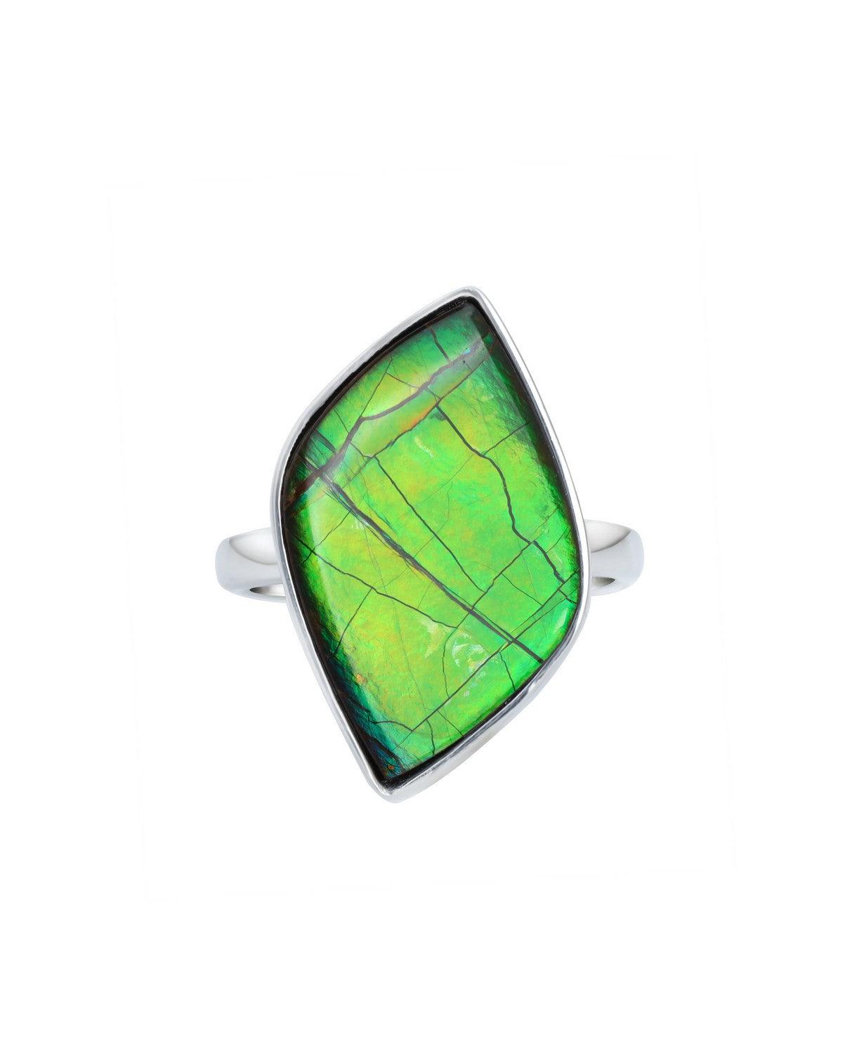 8.65 Ct. Ammolite Ring Solid 925 Sterling Silver Jewelry - YoTreasure