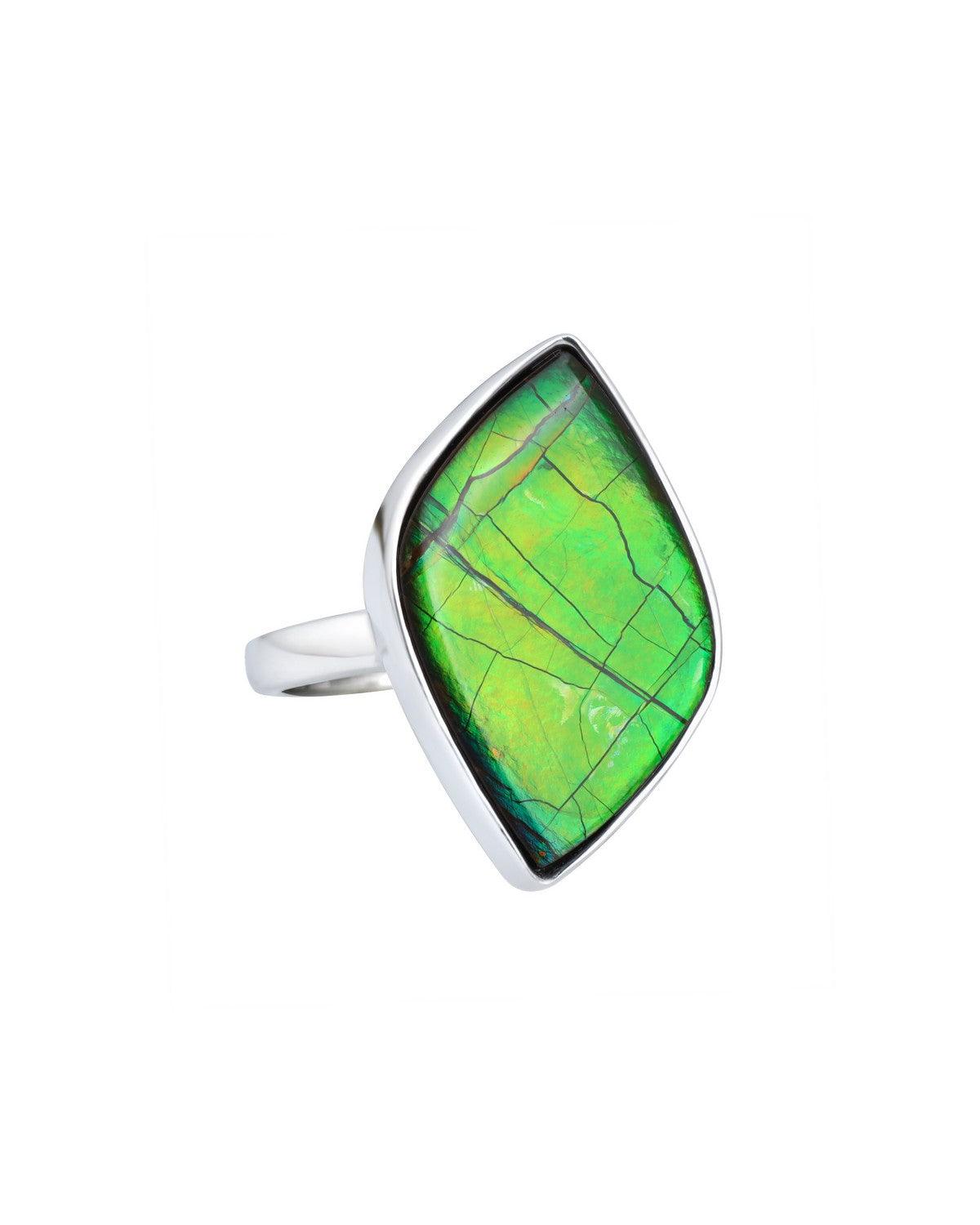 8.65 Ct. Ammolite Ring Solid 925 Sterling Silver Jewelry - YoTreasure