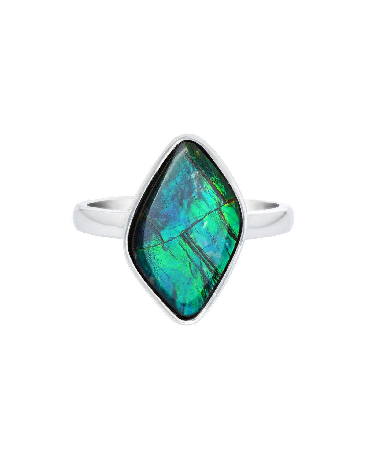 11.90 Ct. Ammolite Solid 925 Sterling Silver Ring Jewelry - YoTreasure
