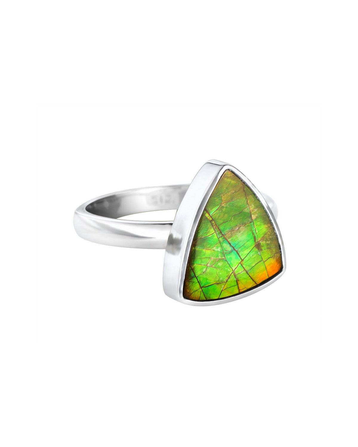 5.25 Ct. Ammolite Ring Solid 925 Sterling Silver Jewelry - YoTreasure