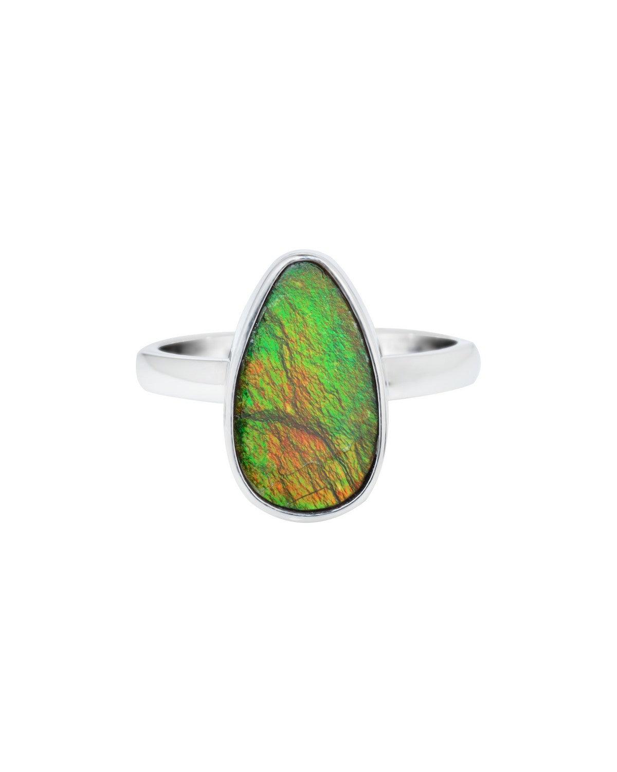 6.20 Ct. Ammolite Ring Solid 925 Sterling Silver Jewelry - YoTreasure