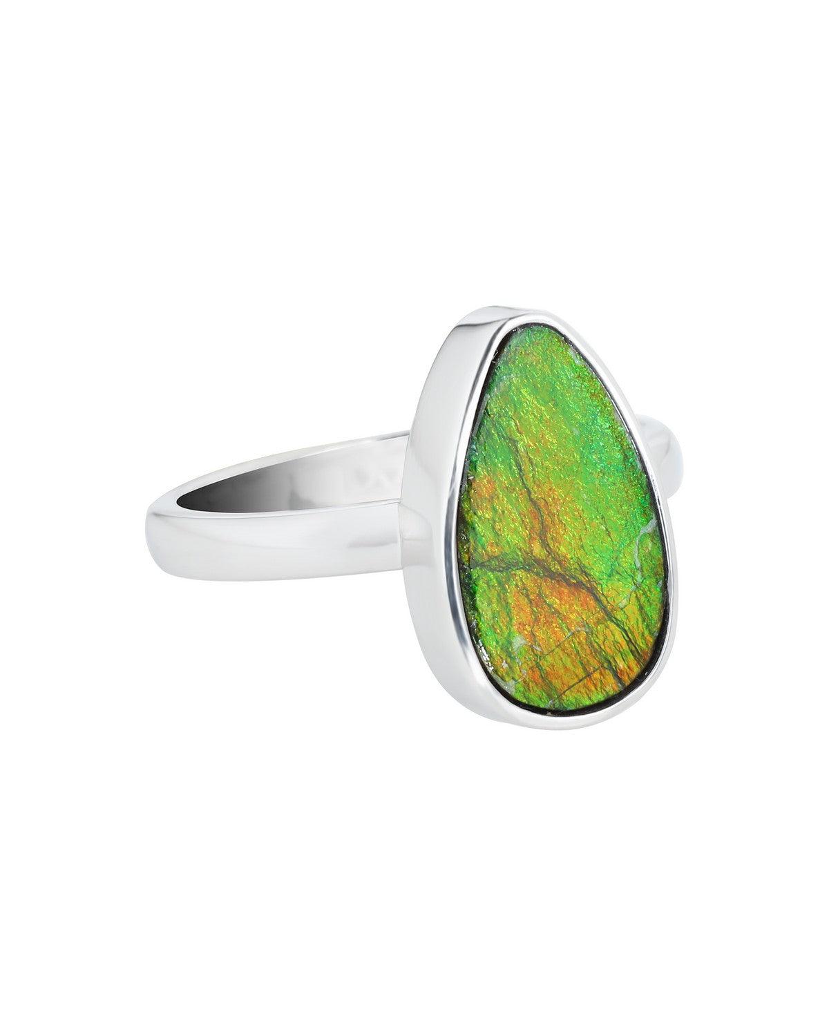 6.20 Ct. Ammolite Ring Solid 925 Sterling Silver Jewelry - YoTreasure
