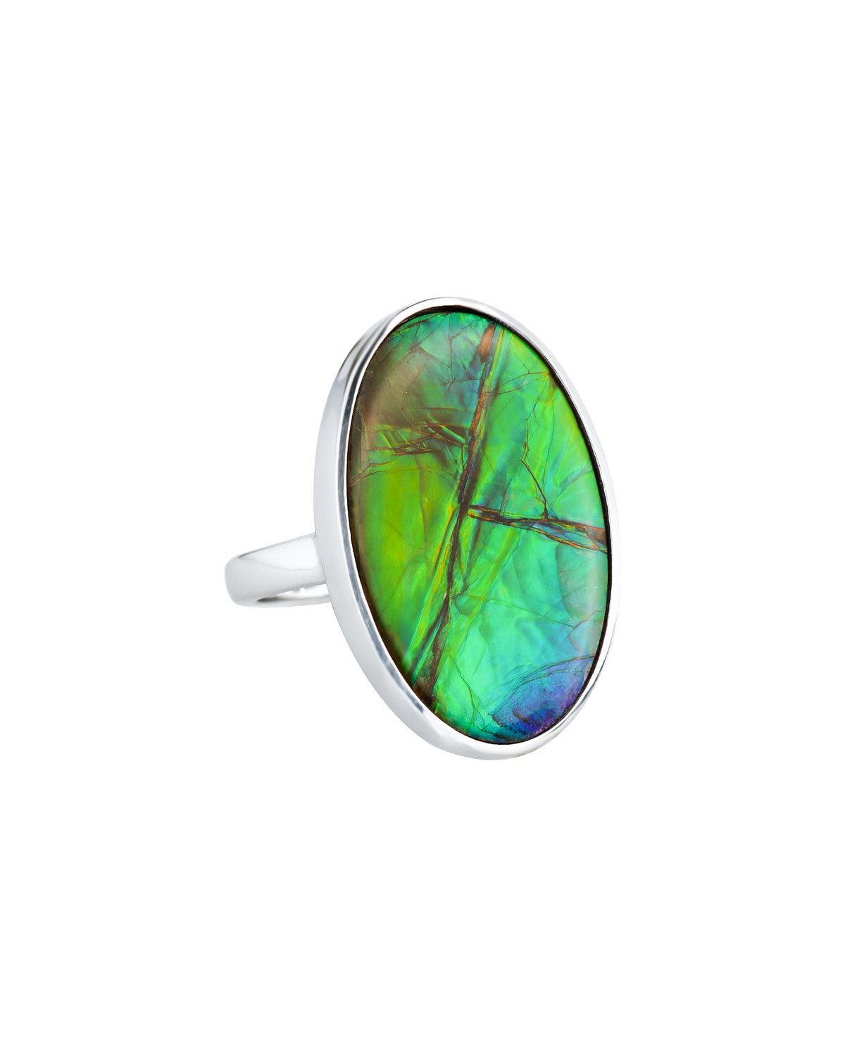 12.15 Ct. Ammolite Ring Solid 925 Sterling Silver Gemstone Jewelry - YoTreasure