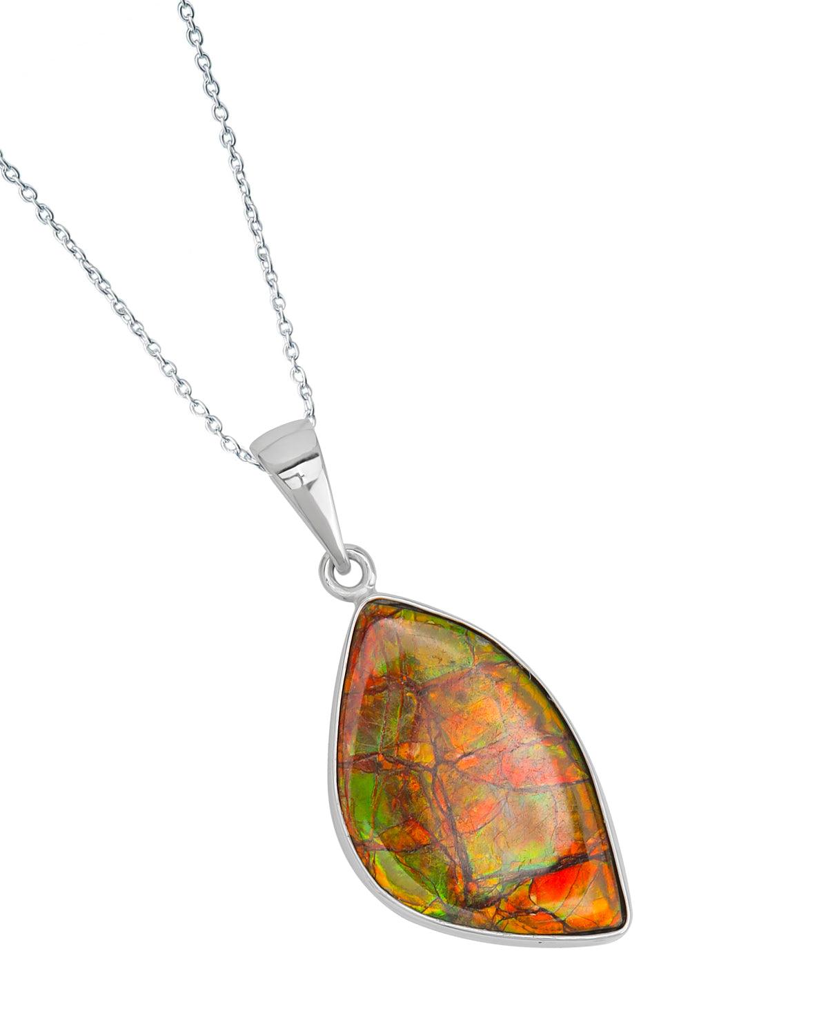 10.90 Ct. Ammolite 925 Sterling Silver Necklace Pendant Jewelry - YoTreasure