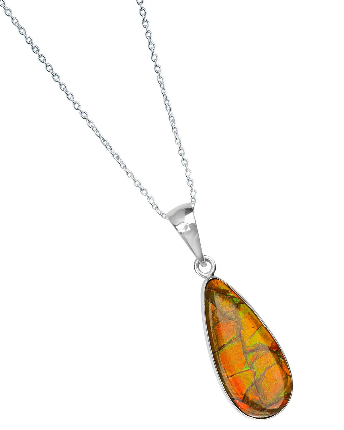 11.85 Ct. Ammolite .925 Sterling Silver Necklace Pendant Jewelry - YoTreasure