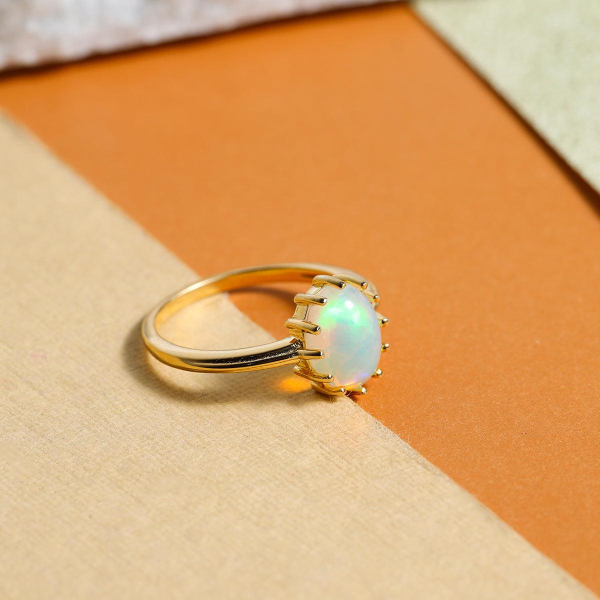 Ethiopian Opal 14k Gold Over 925 Silver Solitaire Ring - YoTreasure