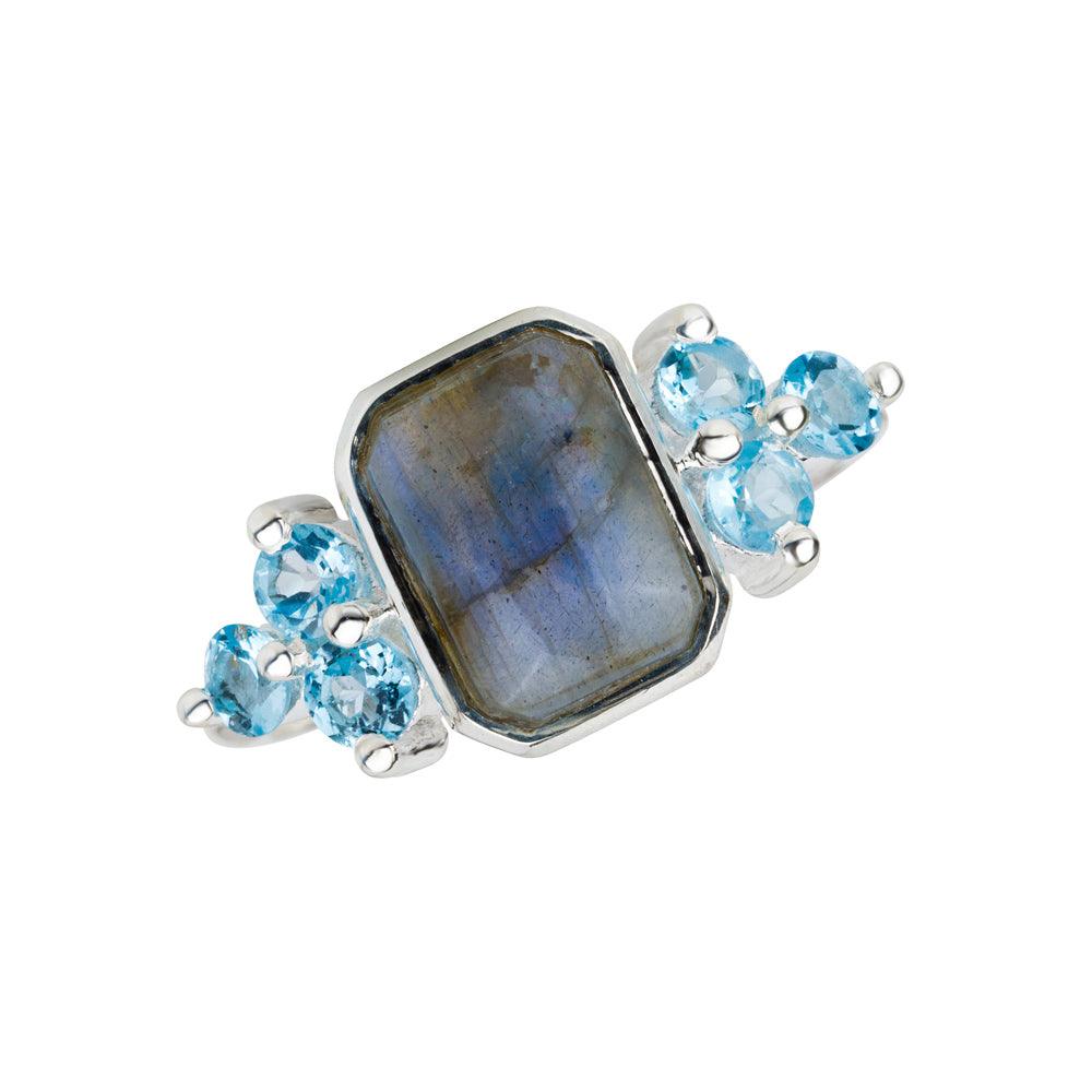Labradorite Swiss Blue Topaz Solid 925 Sterling Silver Promise Ring - YoTreasure