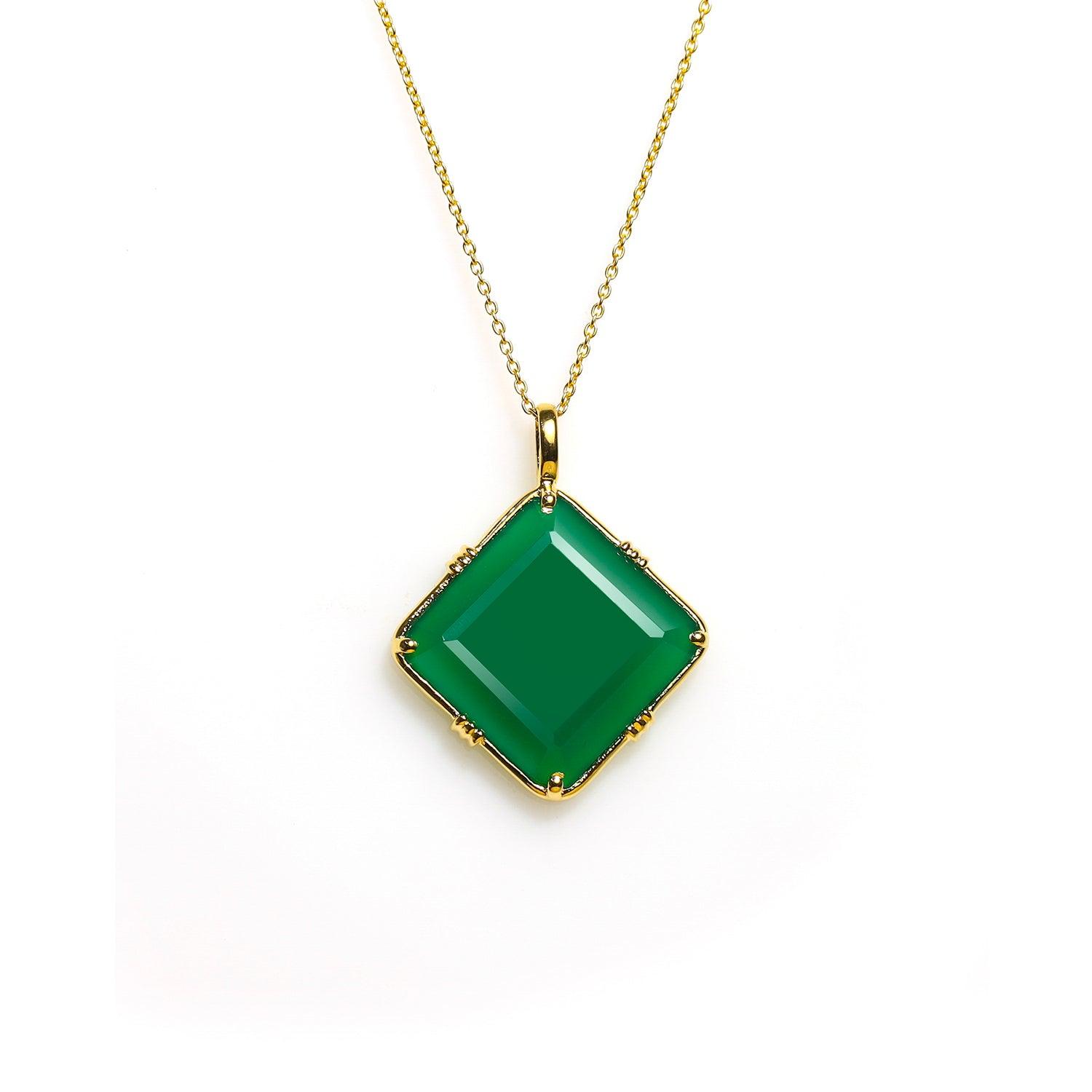 Green Onyx Chain Pendant Solid 14kt Gold Over 925 Silver Pendant Necklace Jewelry - YoTreasure