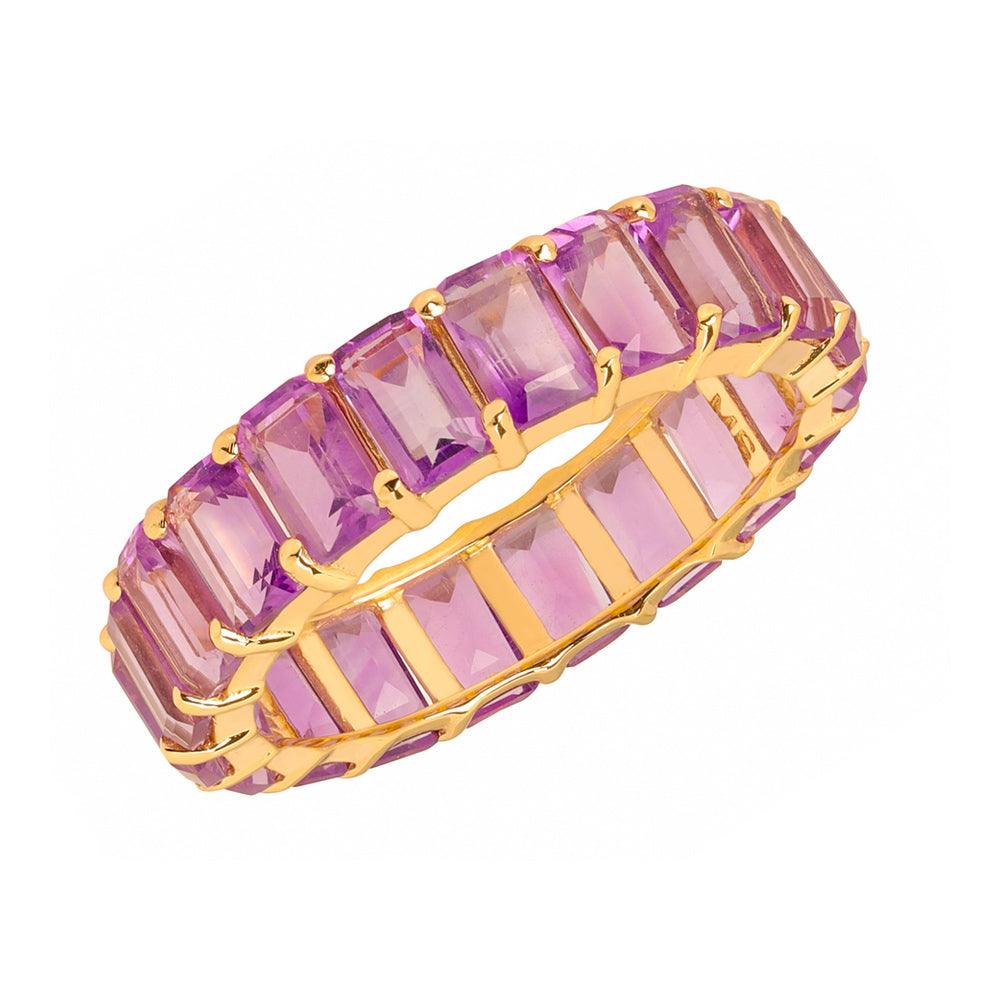 Purple Amethyst Solid 14K Yellow Gold Eternity Wedding Band Ring Jewelry - YoTreasure