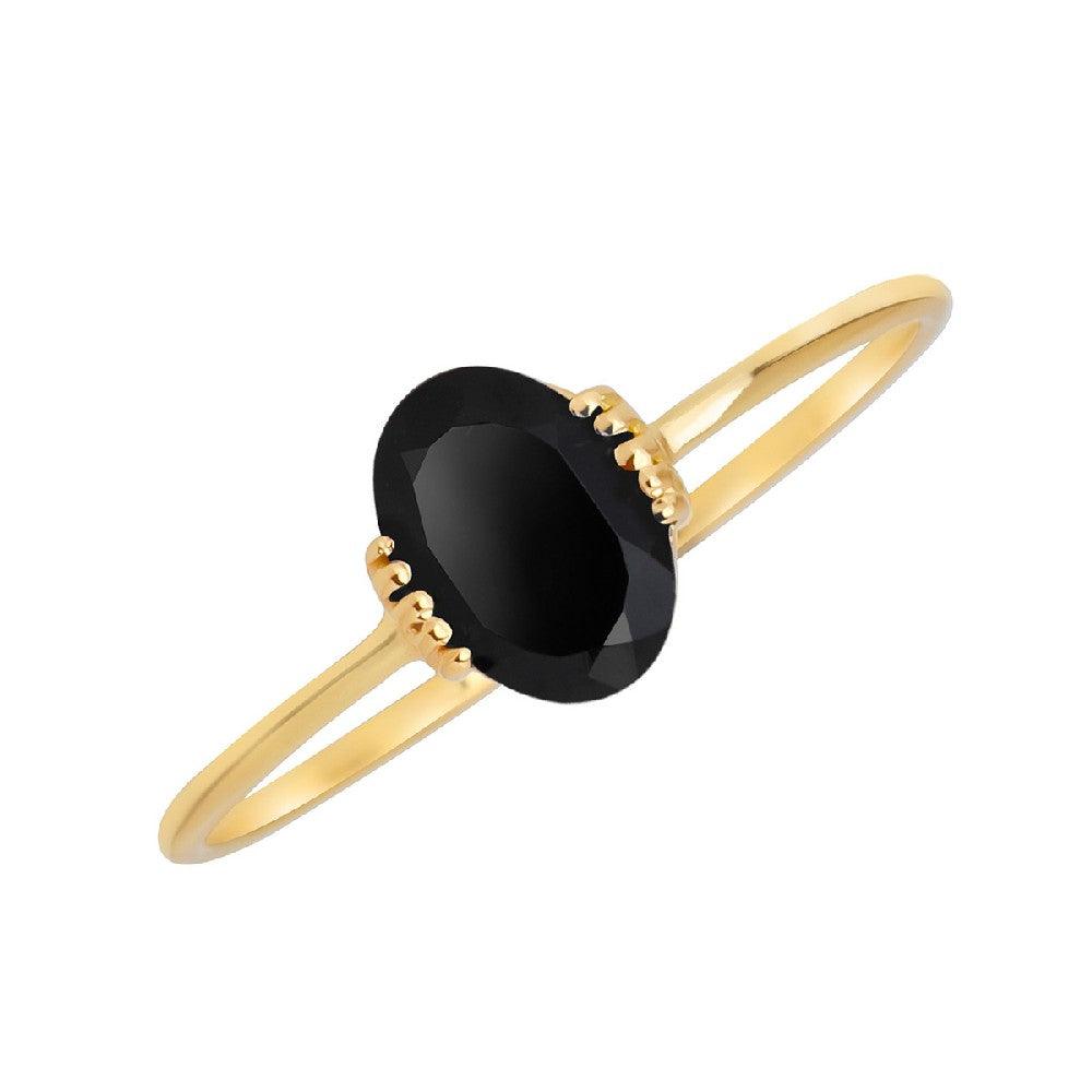Black Spinel Solitaire Ring 14K Yellow Gold Women Jewelry - YoTreasure