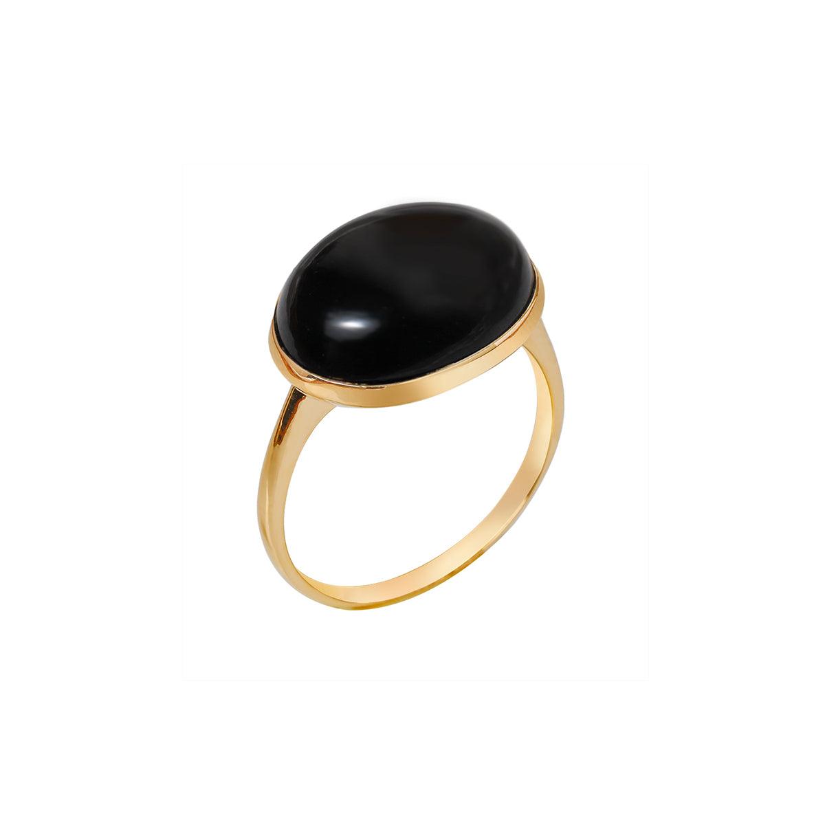 Black Onyx 14k Gold Over 925 Silver Solitaire Ring - YoTreasure