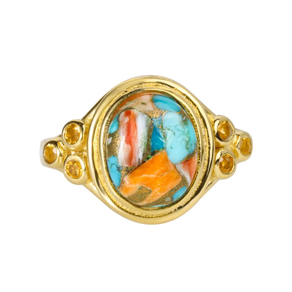 Oyster Copper Turquoise Citrine 14K Gold Plated Over 925 Silver Promise Ring - YoTreasure