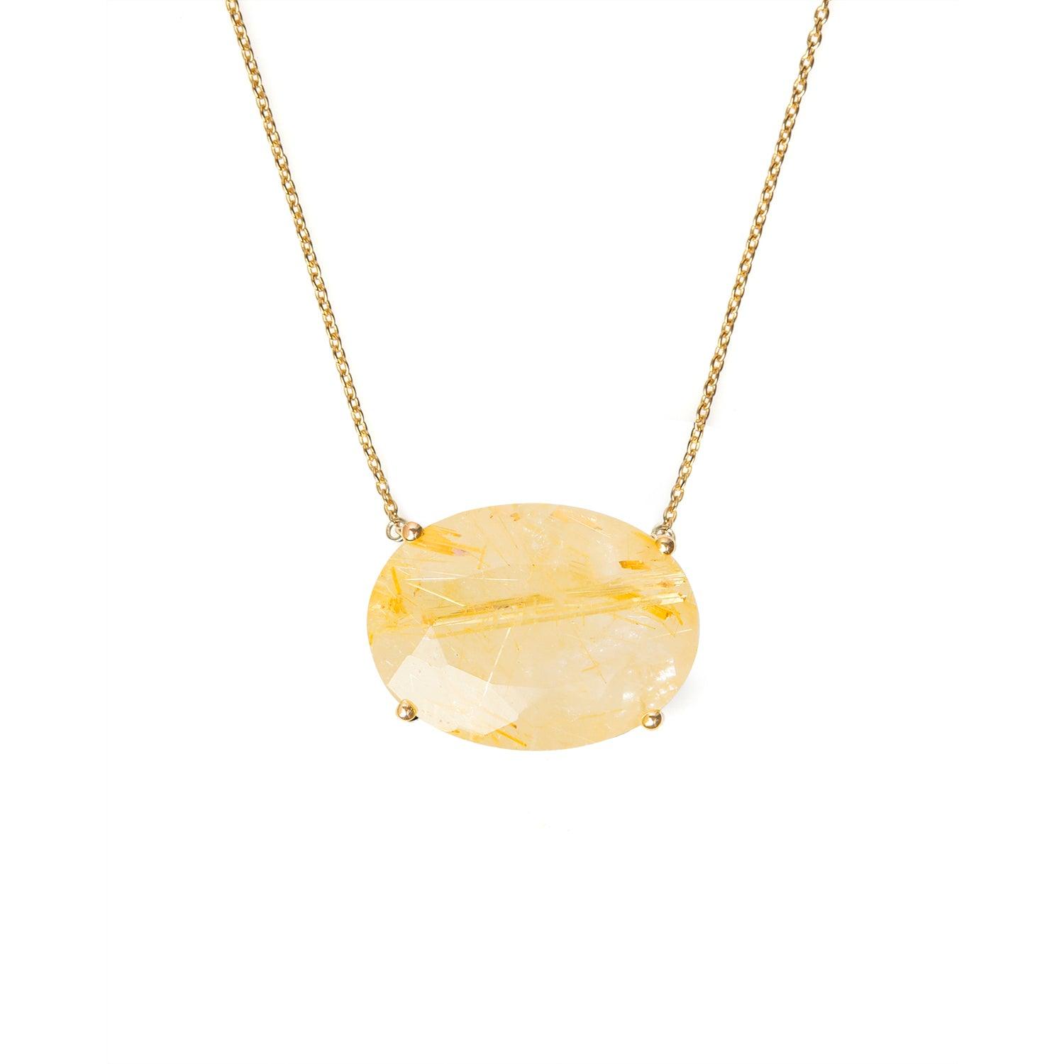 Golden Rutile Quartz 14K Gold Over 925 Silver Chain Pendant Necklace Jewelry - YoTreasure