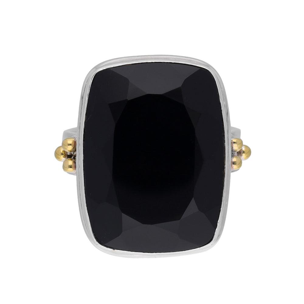 Black Onyx Statement Ring Solid 925 Sterling Silver With Brass Accents - YoTreasure